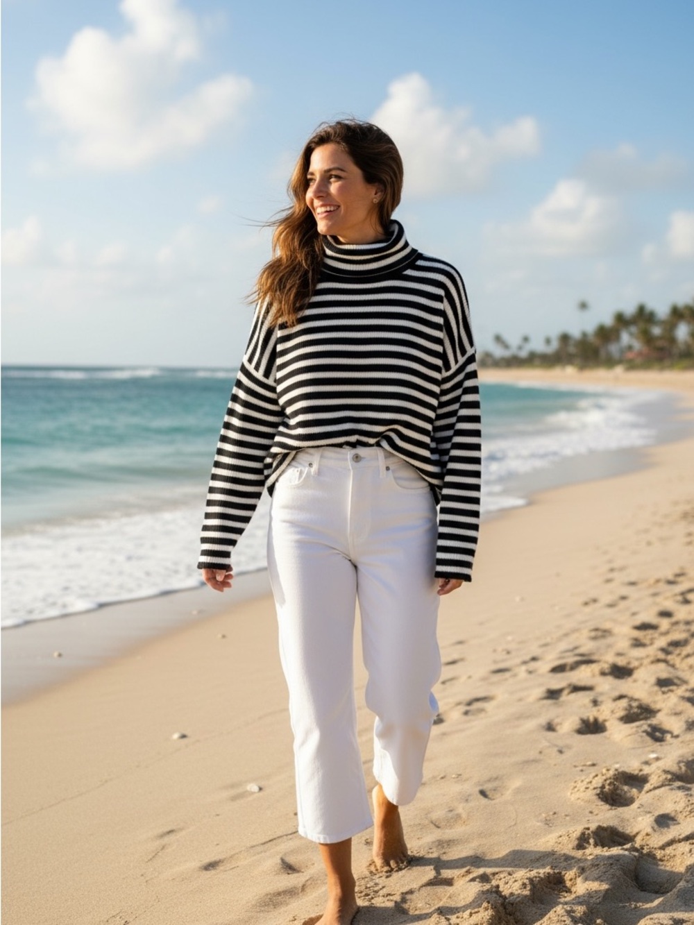French Connection black and white striped turtleneck sweater